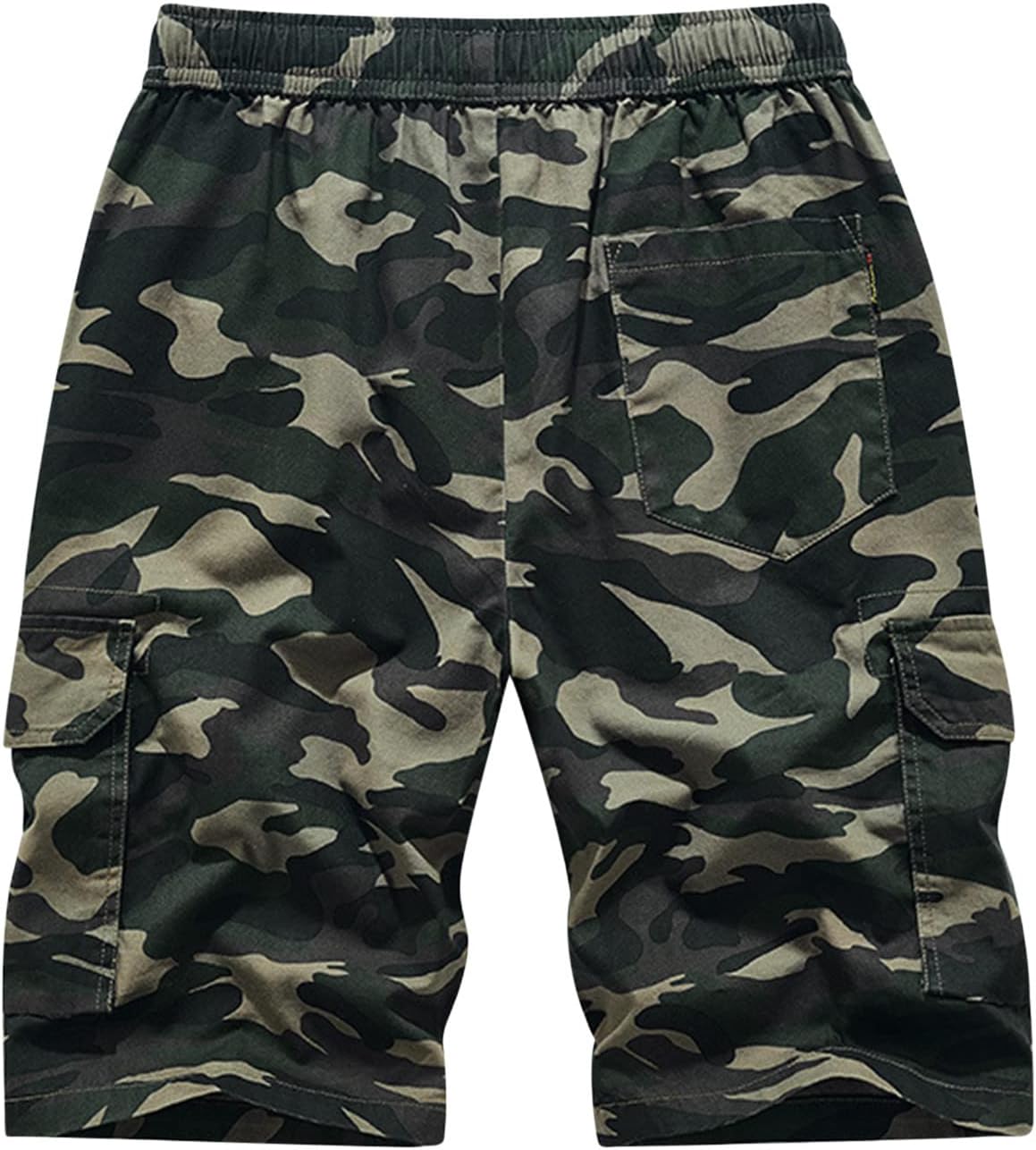 Mens Shorts Casual Stretch Elastic Waisted Drawstring Cargo Shorts Solid Color Summer Bermuda Shorts with Pockets