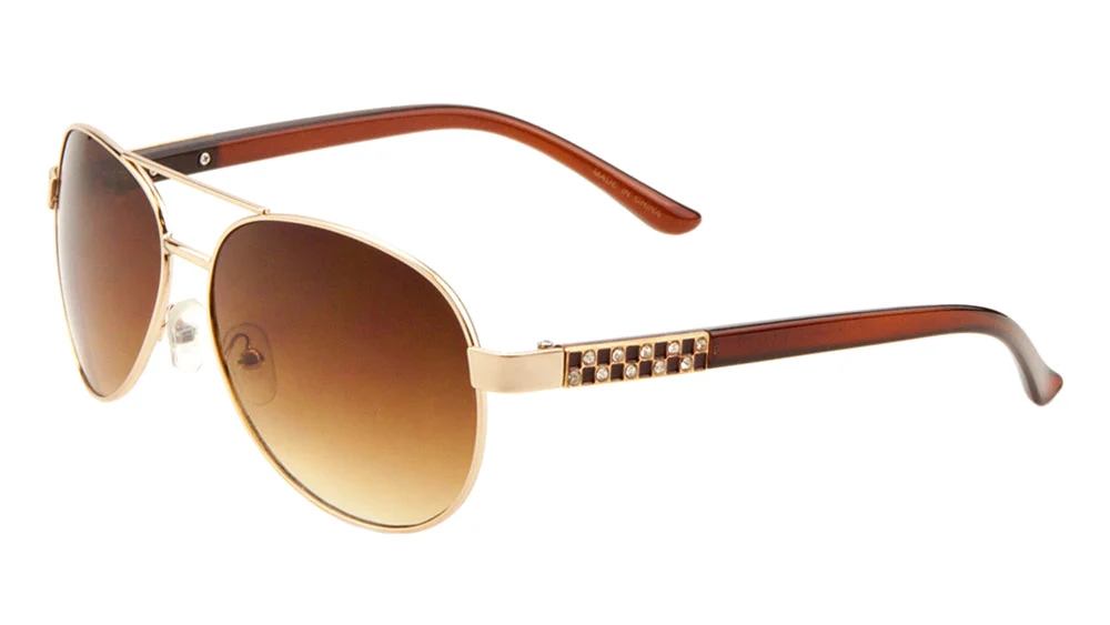 Glamorous Rhinestone Temple Sunglasses with Shiny Plastic Legs