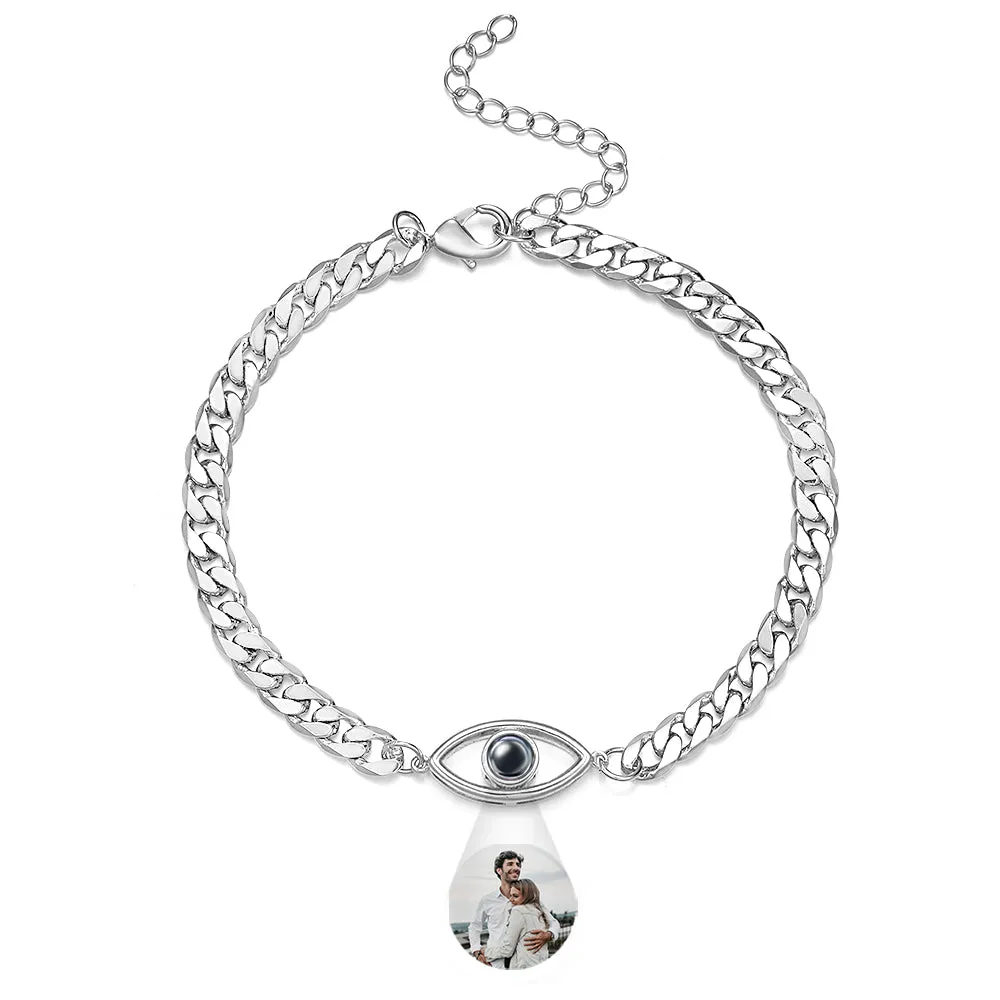 Custom Projection Bracelet with Cuban Chain – Personalized Metal Gift for Boyfriend
