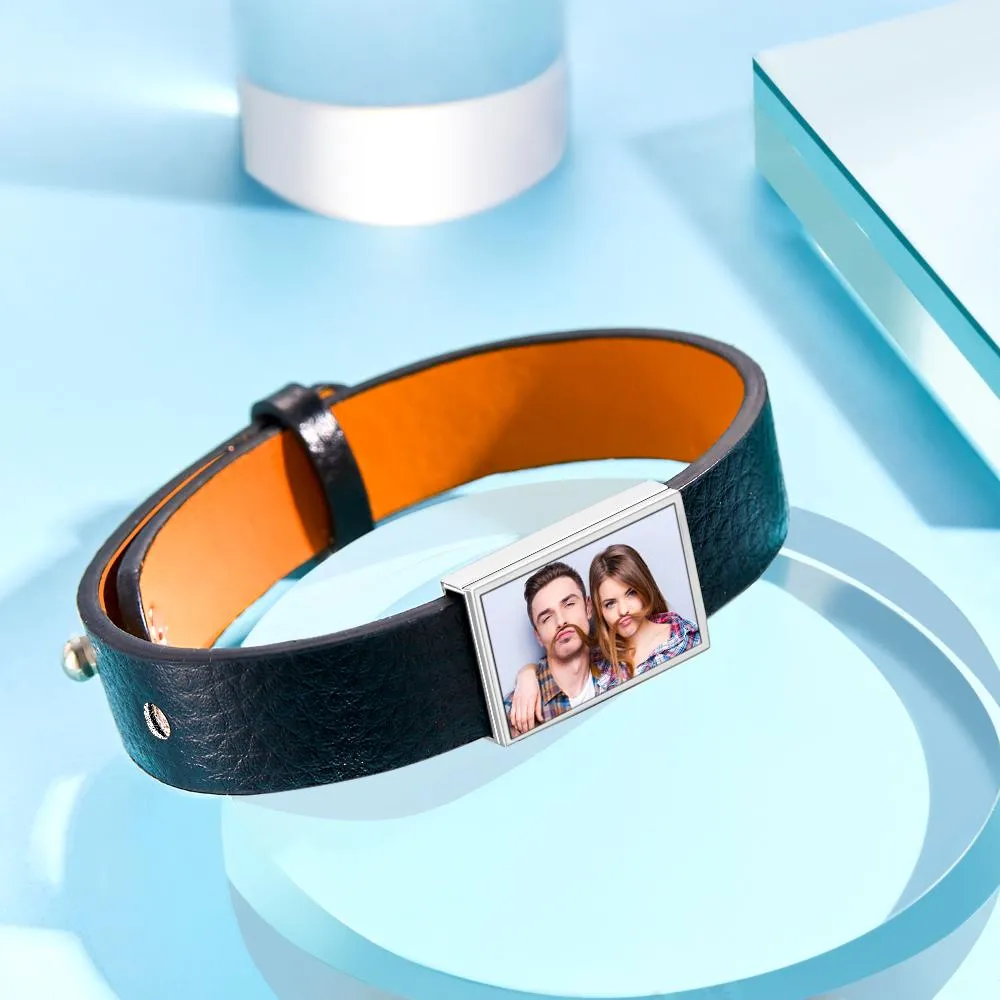 Custom Photo Leather Bracelet – Personalized Picture Bracelet Gift for Men