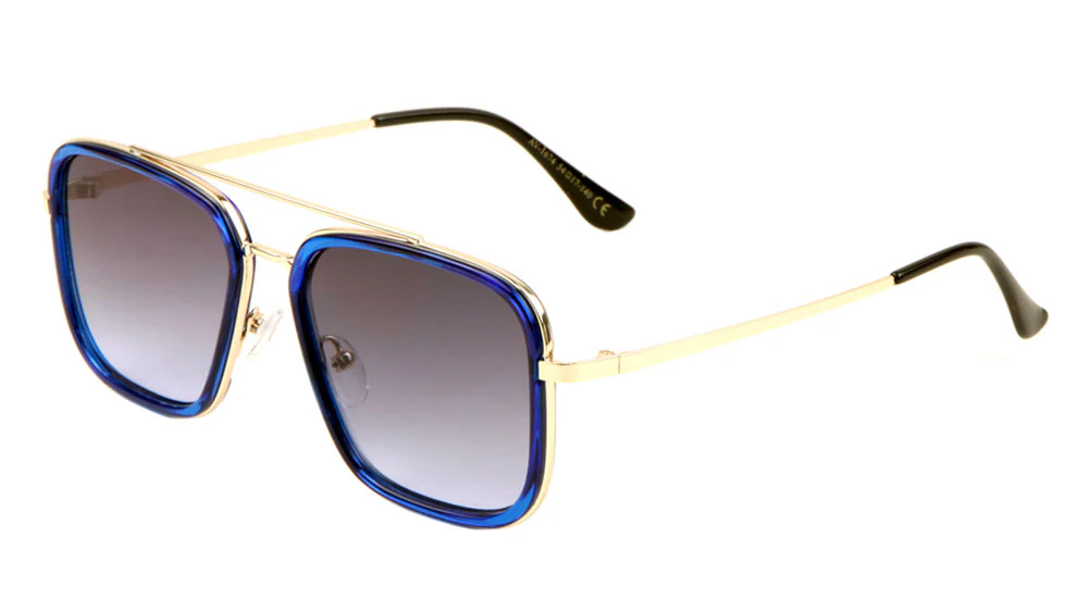 Sleek Squared Metal Sunglasses with Stylish Plastic Tips and Refined Design