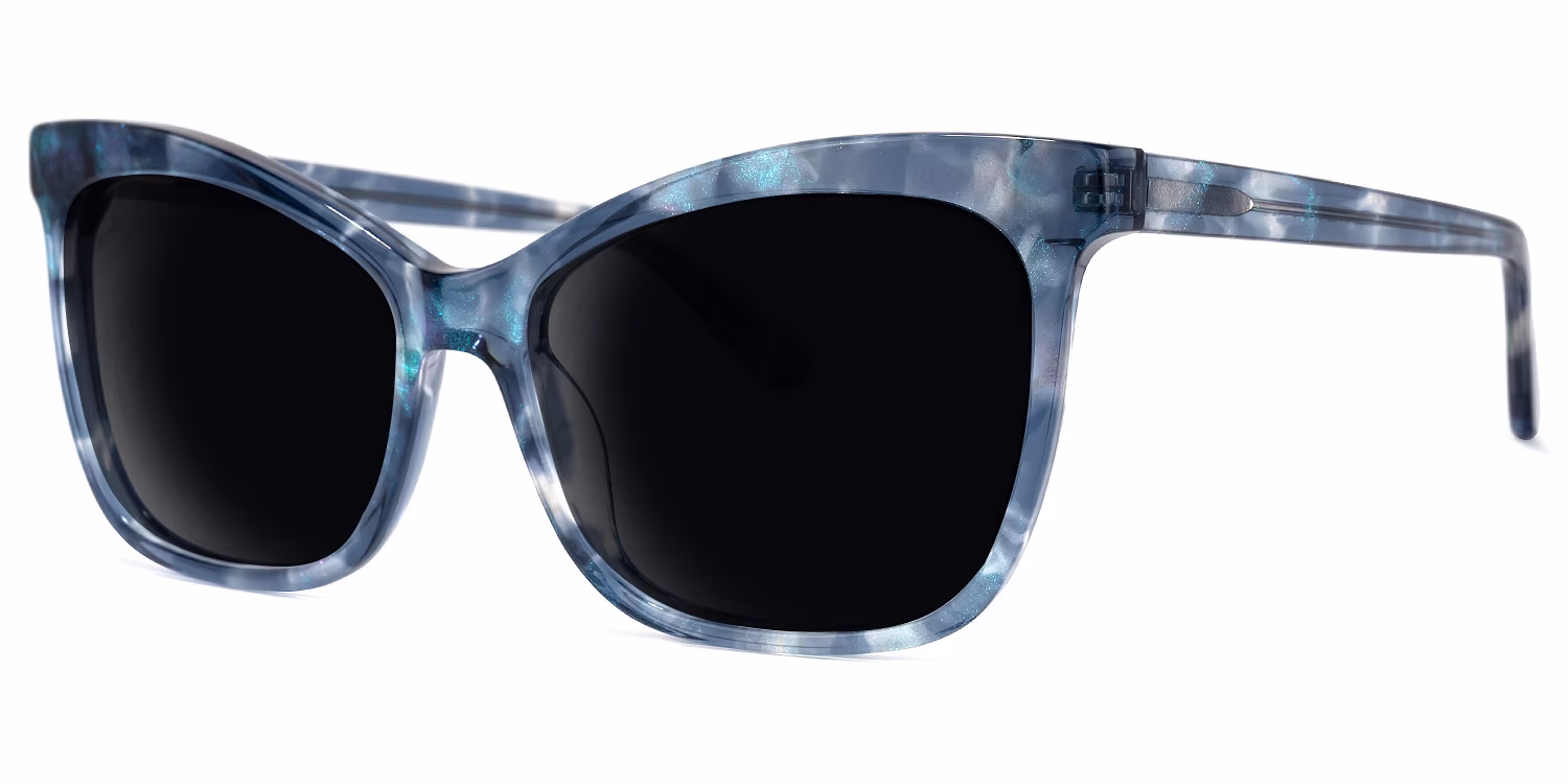 Elegant Blue Cat-Eye Sunglasses with Unique Flash Powder Detail