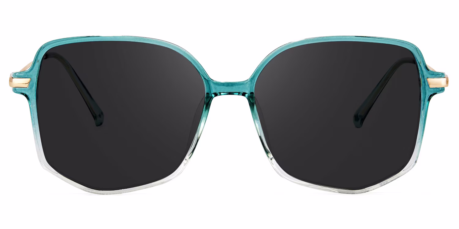Trendy Square Green Sunglasses with Glossy Finish and Lightweight Comfort