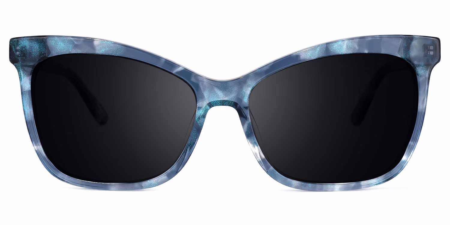 Elegant Blue Cat-Eye Sunglasses with Unique Flash Powder Detail