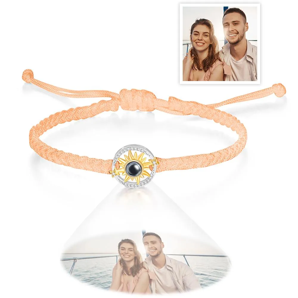 Sunflower Photo Projection Bracelet – Personalized Floral Pendant Couple's Gift TJ-NP-0185