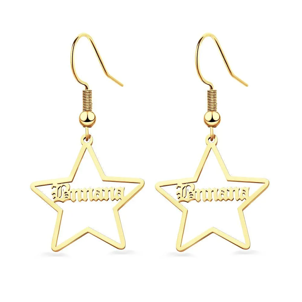 Custom Engraved Earrings - Stainless Steel Star-shaped Earrings TJ-BR-0150
