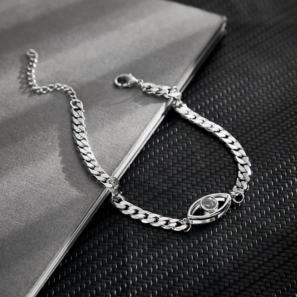 Custom Projection Bracelet with Cuban Chain – Personalized Metal Gift for Boyfriend