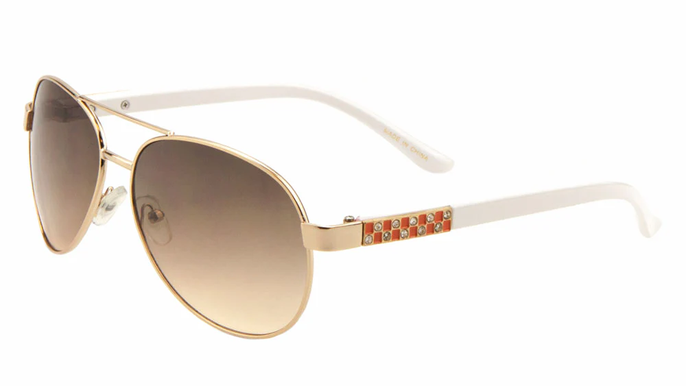 Glamorous Rhinestone Temple Sunglasses with Shiny Plastic Legs