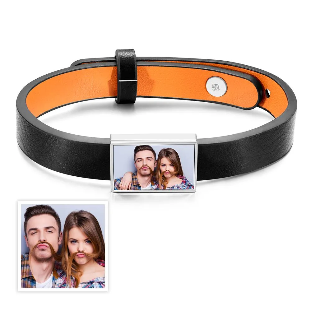 Custom Photo Leather Bracelet – Personalized Picture Bracelet Gift for Men