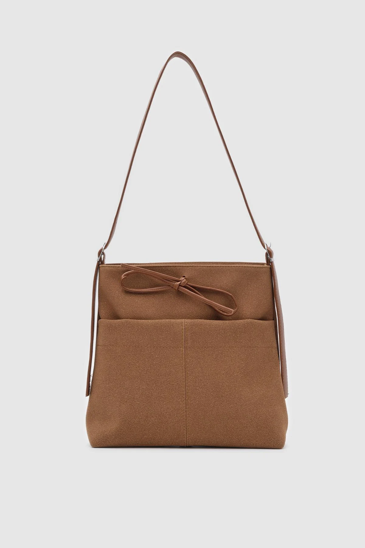 Elegant Brown Faux Suede Shoulder Bag