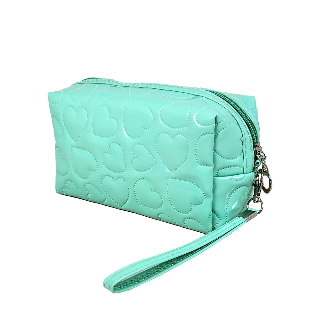 Chic Turquoise Heart Embossed Wristlet Bag